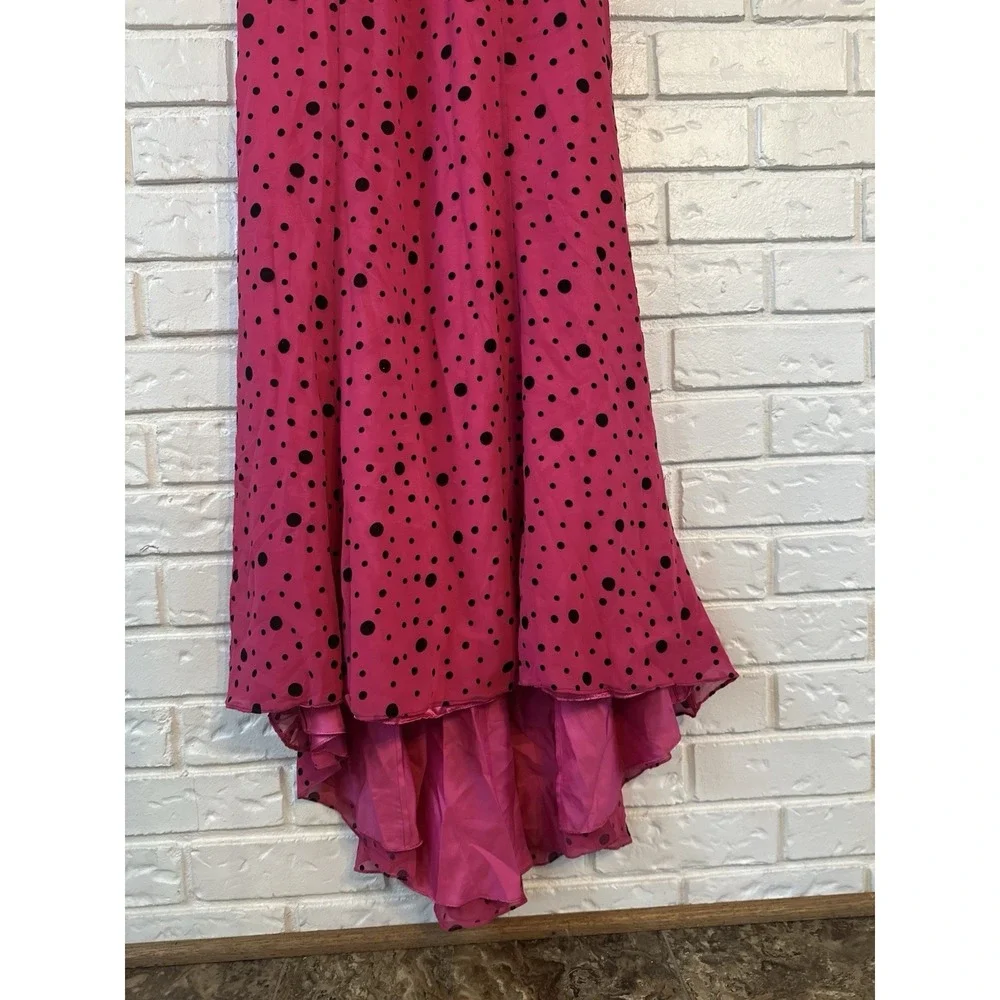 Tiffany Designs Size 10 Hot Pink Black Polka Dot‎ Beaded Halter Prom Gown Y2K